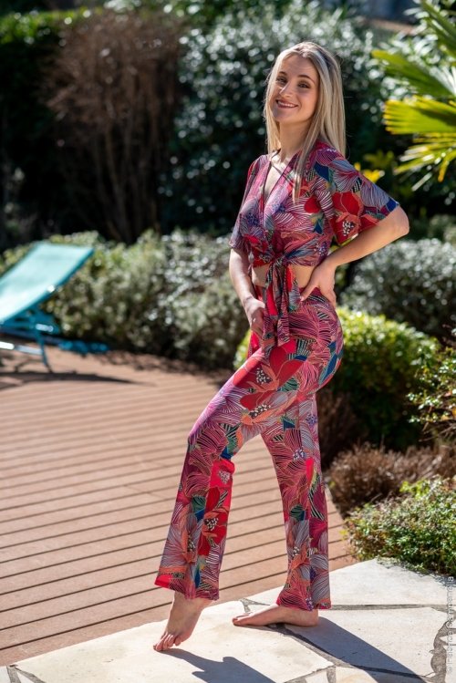 Pantalon flare imprimé “hibiscus” Hibiscus boheme