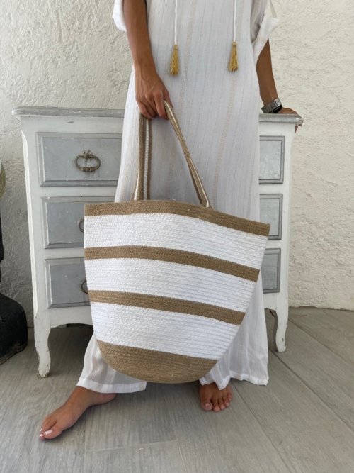 Grand sac de plage coton et jute L'ETE EN SOLDE grand sac