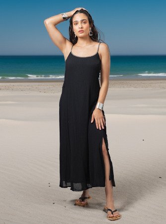 Robe Déesse noire dos nu La plage beachwear