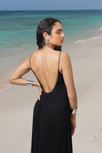 Robe Déesse noire dos nu Les nouveautés beachwear
