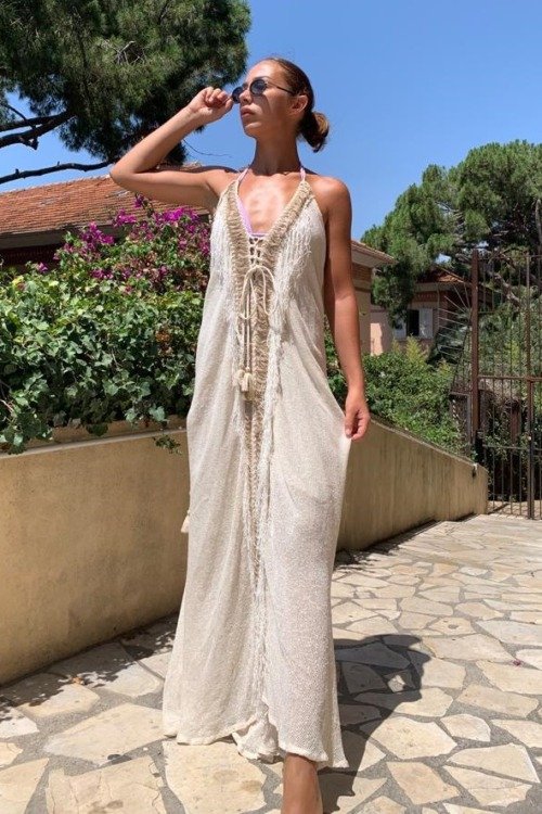 Robe dos nu 100% boho chic fait main La plage boheme