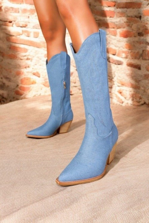 Bottes santiags en toile bleu jean L'ETE EN SOLDE boho chic