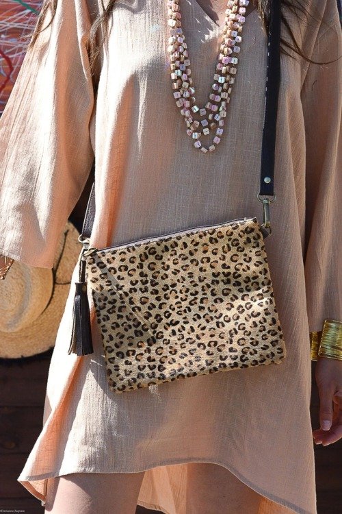 Pochette en cuir motif animalier Cuir et daim cuir véritable